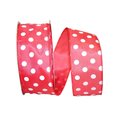 Reliant Ribbon Satin Large Dots Value Wired Edge Ribbon Coral 2.5 in. x 50 yards 92840W-907-40K